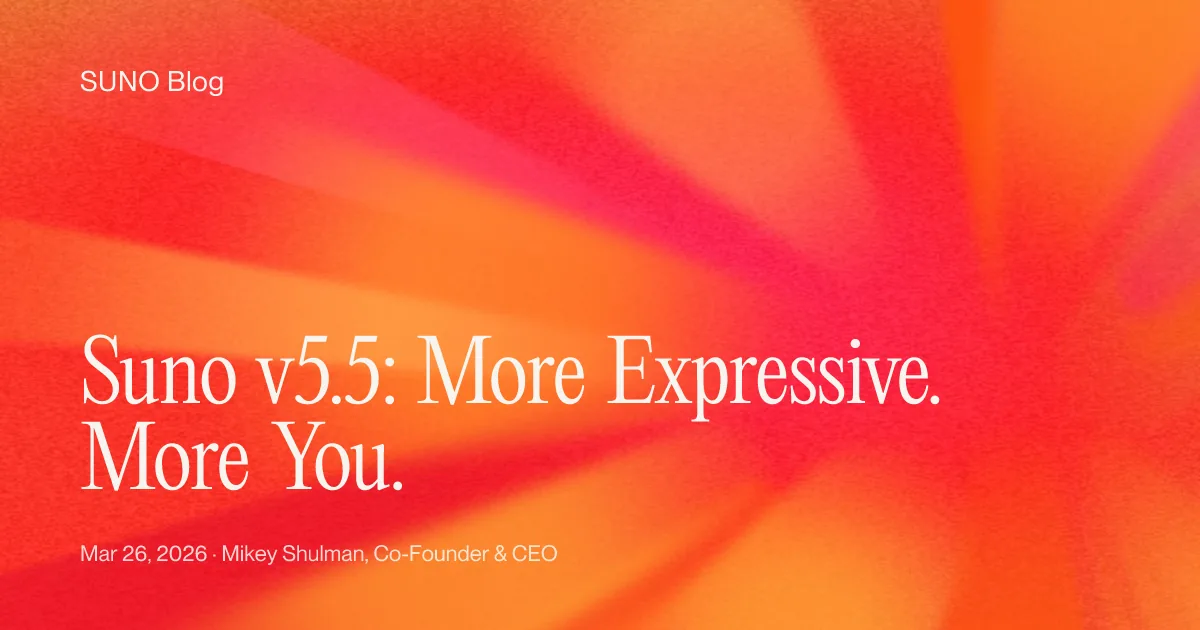 Suno v5.5 release artwork in orange and red